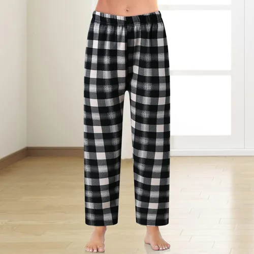 Vista 3 de Pantalones de pijama de forro polar suave para mujer, pantalones de pijama gruesos y cálidos de invierno, pantalones de pijama sueltos para el hogar