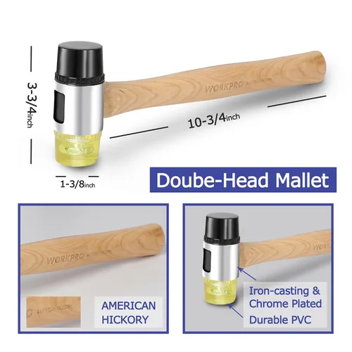 Vista 2 de WORKPRO Kit de instalación de pisos de madera laminada con mazo reforzado de doble cara, barra de tracción resistente, bloque de roscado