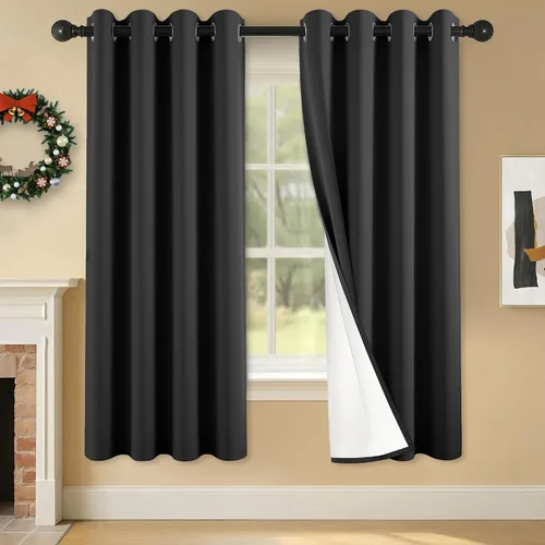 Vista 33 de 2 paneles de cortinas 100% opacas, de peso medio, con aislamiento térmico y ojales para dormitorio, sala de estar, tratamiento de ventana