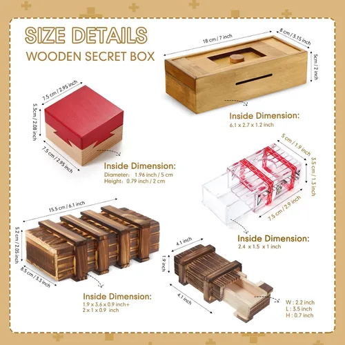 Vista 2 de Hanaive Paquete de 5 Cajas de Rompecabezas de Navidad, Caja de Regalo de Madera con Dinero Secreto, Rompecabezas Oculto con Compartimentos
