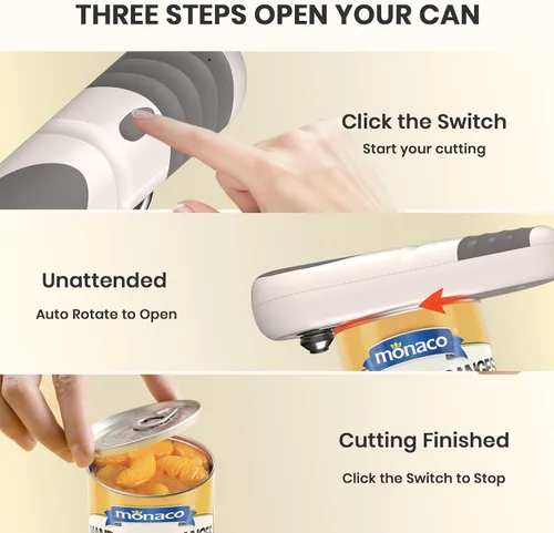 Vista 3 de miadore Abrelatas eléctrico para cocina, abrelatas automático recargable con hoja inclinada extraíble, operación de un solo toque, borde liso, imán