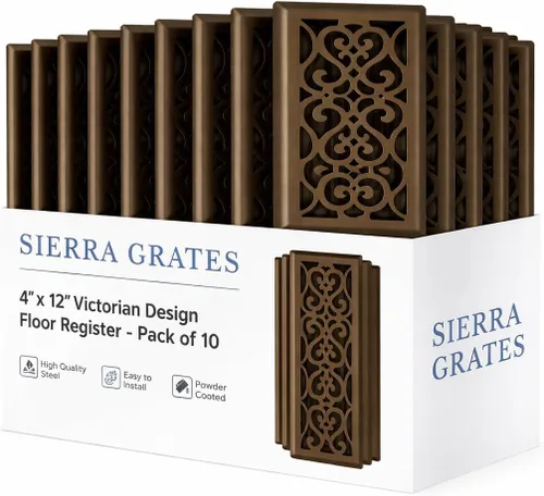 Vista 10 de Registro victoriano de piso de 4 x 10 pulgadas en acabado gris granito - Cubiertas de ventilación para piso del hogar - Cubiertas decorativas