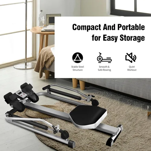 Vista 8 de GYMAX Máquinas de remo para el hogar, remo hidráulico con monitor LCD, resistencia ajustable de hasta 110 libras y asiento acolchado grande, máquina