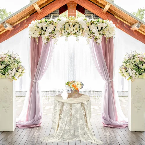 Vista 6 de Chumia Mantel rectangular de encaje de 60 x 120 pulgadas, mantel rústico superpuesto con rosa bordado vintage para boda, recepción, fiesta