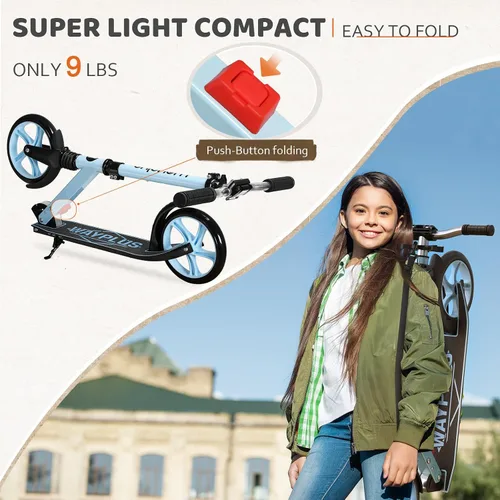 Vista 2 de WAYPLUS KS1 Kick Scooter para mayores de 6 años, niños, adolescentes y adultos. Carga máxima de 240 libras. Plegable, ligero, ruedas grandes de 8