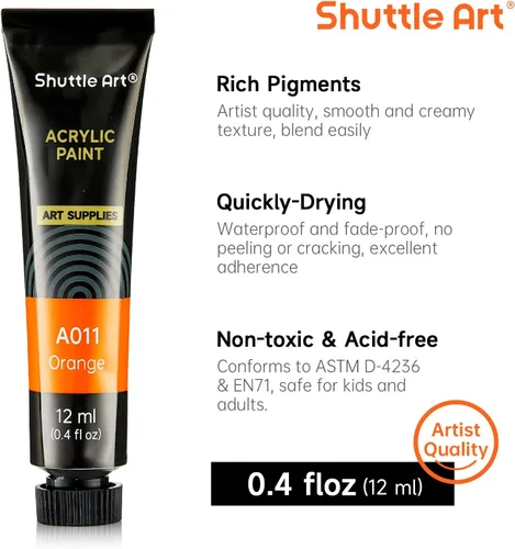 Vista 4 de Shuttle Art Juego de pintura acrílica, tubos de 15 x 0.4 fl oz, calidad de artista, pigmentos ricos no tóxicos, colores perfectos para niños