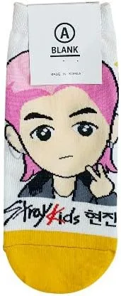 Vista 8 de Calcetines de personajes de dibujos animados Kpop StrayKids para mujer, fabricados en Corea, Blanco