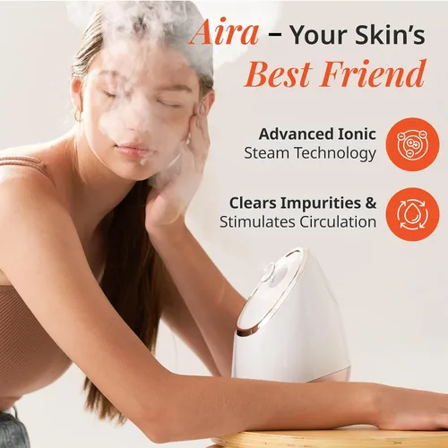 Vista 9 de Vanity Planet Aira - Vaporizador facial iónico (beige) – Limpiador de poros que desintoxica, limpia e hidrata – Boquilla ajustable, tanque de agua