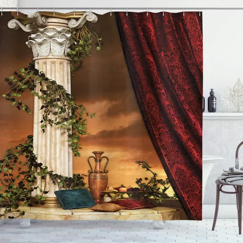 Vista 25 de Ambesonne Cortina de ducha retro, diseño clásico de rayas verticales, imagen, imagen antigua, obra de arte, juego de decoración de baño de tela