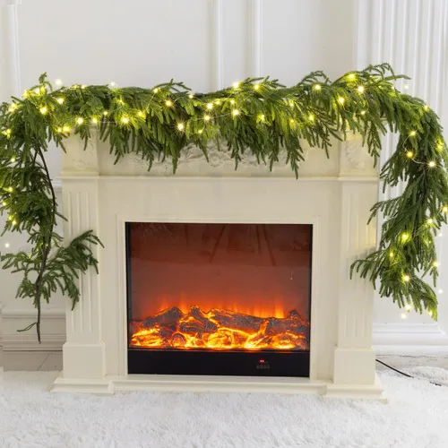 Vista 16 de MISSPIN 6ft Christmas Garland with String Lights, Real Touch Norfolk Pine Garland, Green Artificial Greenery Garland for Table, Mantle, Wall