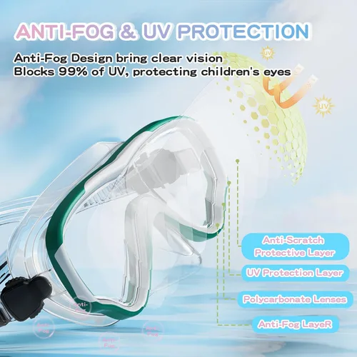 Vista 4 de Gafas de natación para niños con cubierta para la nariz, máscara de buceo de esnórquel, antivaho, anti-UV, equipo de esnórquel, gafas de natación