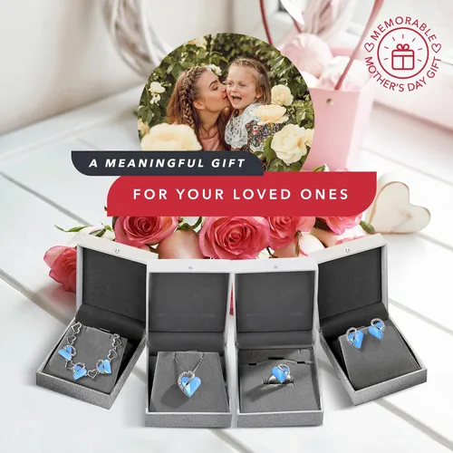 Vista 7 de Leafael Infinity Love - Juego de joyas de corazón Collar con colgante, pulsera de eslabones y anillo ajustable de corazón de cristal con ópalo azul