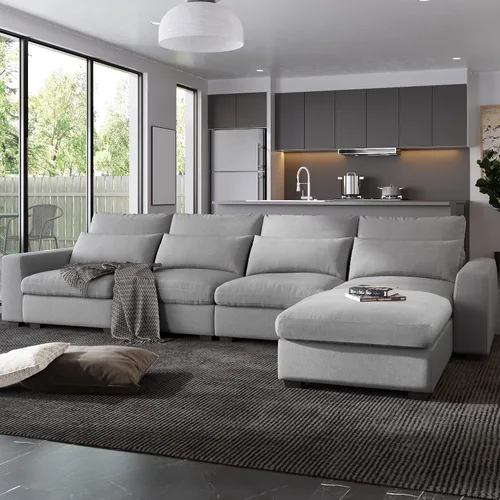 Vista 11 de KEVINSPACE Sofá seccional de 110 pulgadas, sofá en forma de U de 110 pulgadas, sofá de gran tamaño con respaldo cómodo tapizado con sillones dobles