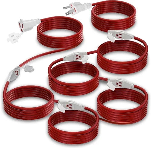Vista 10 de Cable de extensión para exteriores con múltiples tomas de corriente – 25 pies – 3 enchufes – Cable de extensión de múltiples salidas resistente a