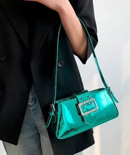 Vista 4 de Bolso Hobo para mujer, bolso cruzado de piel sintética brillante, bolso de mano de pintura, bolso pequeño Y2K, bolso con asa superior 2023