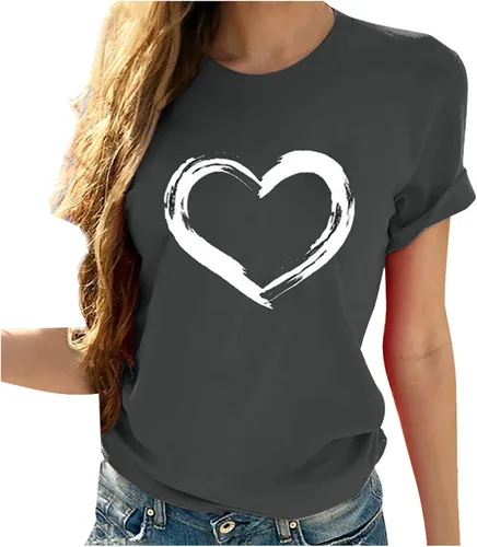 Vista 12 de Camisetas de manga corta con estampado de corazón para mujer, camisetas de ajuste regular, linda y divertida, ropa de regalo 2023