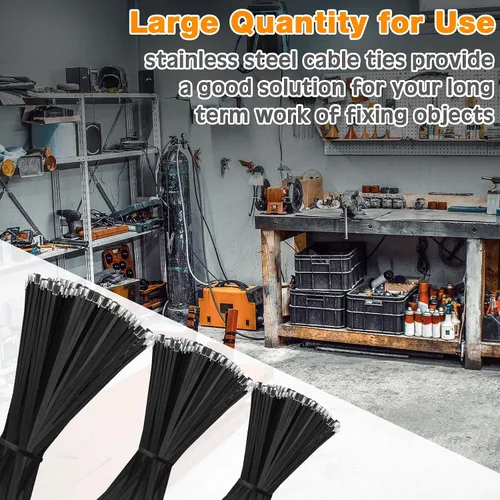 Vista 6 de Therwen 300 Pcs Metal Zip Ties Heavy Duty 304 Stainless Steel Multi Purpose Self Locking Cable Ties for Exhaust Machinery Fence Farm Pipe Roof