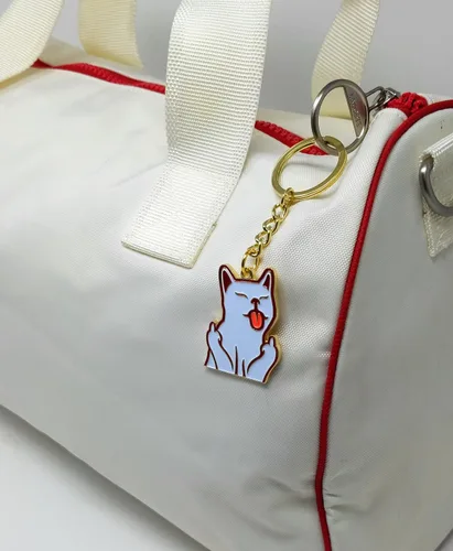 Vista 4 de Llavero de gato Lindo llavero de gato de dedo medio Llavero para mujer con dije de gato Llaveros divertidos para bolso, bolso, llaves Llaveros