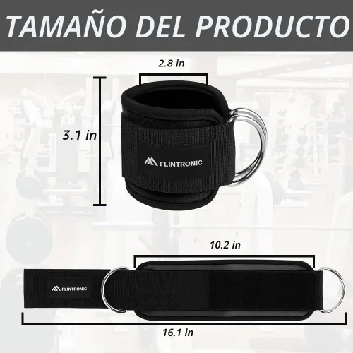 Vista 2 de flintronic 2 correas de tobillo para máquina de cable, puños de gimnasio con doble anillo en D de acero inoxidable, tobillera de gimnasio