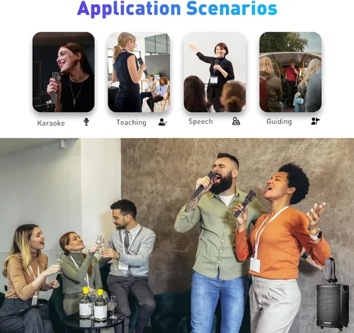 Vista 8 de ZOWEETEK Micrófonos inalámbricos para cantar, micrófono dinámico de mano dual con receptor recargable, juego de micrófono de karaoke para cantar