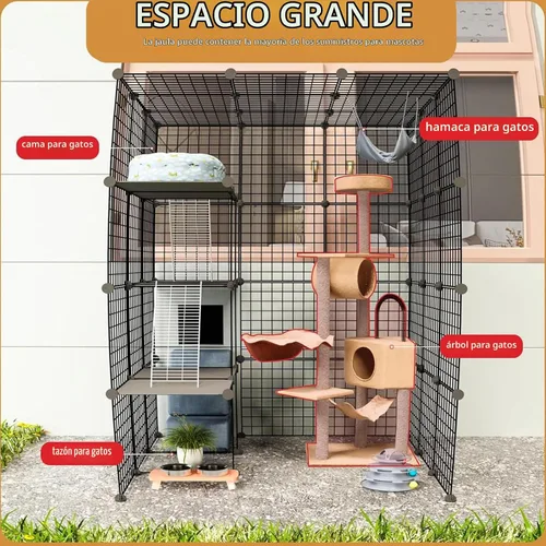 Vista 4 de Oneluck - Casa para gatos al aire libre, jaulas para gatos con puerta de entrada súper grande, balcón para gatos con plataformas de 41 pulgadas