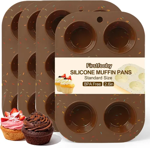 Vista 14 de Juego de 2 moldes de silicona para magdalenas para hornear, molde de cupcake antiadherente de tamaño regular, molde de muffin de silicona de 6 tazas