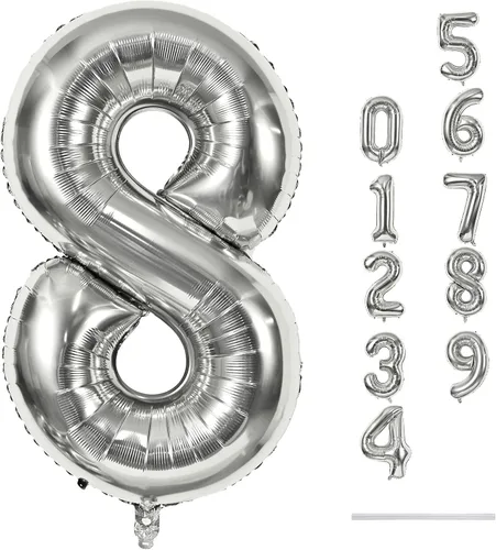 Vista 33 de Globo negro del número 0 para niñas y niños, 40 pulgadas, grande, número 0-9, de papel de aluminio, de Mylar para helio, juego de globos digitales