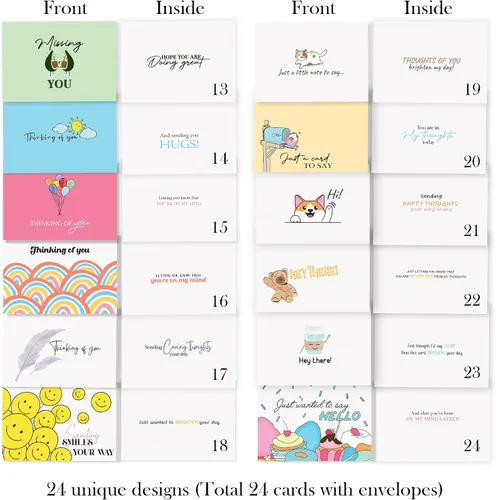 Vista 3 de Tarjetas de felicitación con sobres, 24 tarjetas de felicitación con diseños únicos y palabras inspiradoras, las tarjetas de aliento perfectas