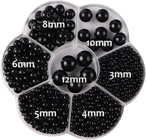Vista 2 de Perlas de plástico y resina negras DIY 1150PCS agujero redondo 3/4/5/6/8/10/0.472 in cuentas sueltas Negro