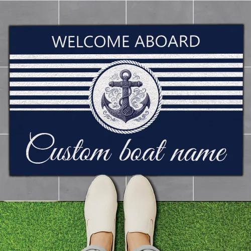 Vista 19 de Tapete náutico personalizado con nombre personalizado, alfombra de bienvenida para yate, puerto deportivo, muelle o retiro en el lago, tapete