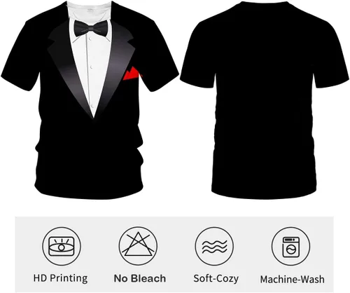 Vista 4 de LAOLIUSN Camisetas de esmoquin para hombre, disfraz de esmoquin, camiseta de regalo