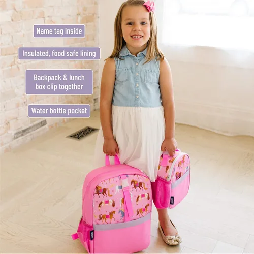 Vista 4 de Wildkin Kids Pack-it-All Mochila con caja de almuerzo con clip para niños y niñas, tamaño perfecto para empaquetar suministros escolares y tu