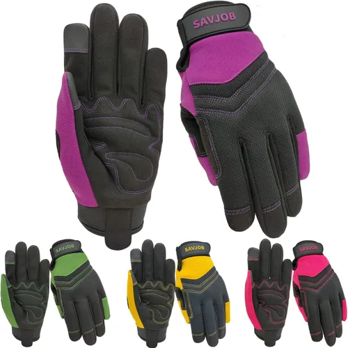 Vista 12 de Guantes de trabajo de seguridad para hombres y mujeres, guantes de trabajo utilitarios, guantes de mecánico, guantes de trabajo de patio, ajuste