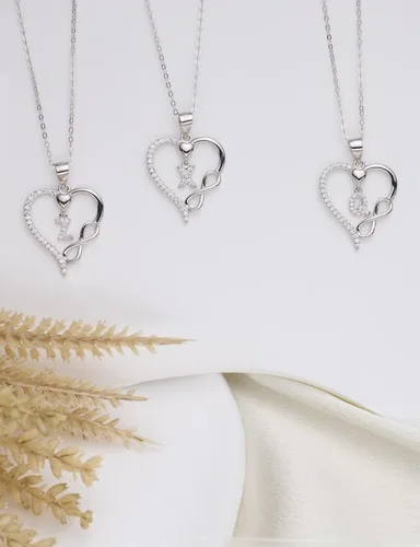 Vista 5 de ITS4YEO 925 Sterling Silver Infinity Heart Pendant Initial Necklaces Silver Necklace Zircon Pendant Necklaces for Women Jewelry Gift for Women Wife