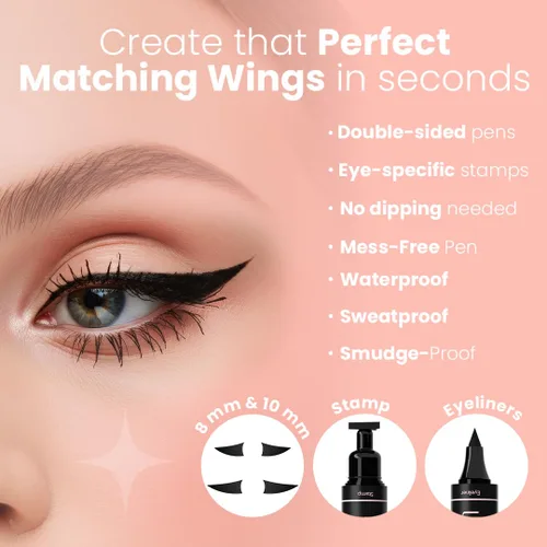 Vista 2 de Sello original para delineador., 10mm, Negro Waterproof Liquid Eyeliner – Fine Tipped Pen Eyeliner Stencil Smudge Proof Eye Liner Tiktok Trend