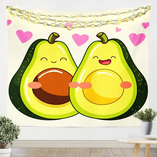 Vista 4 de Manfei Bonito tapiz de aguacate con estampado de corazones verdes y grises para colgar en la pared para niños, niñas y adolescentes, tapiz de pared