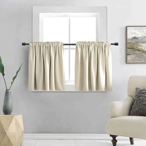 Vista 24 de DONREN Cortinas Cenefas de 20 pulgadas de largo - 2 paneles opacos aislantes térmicos pequeñas cenefas de cortina para baño con bolsillo para barra
