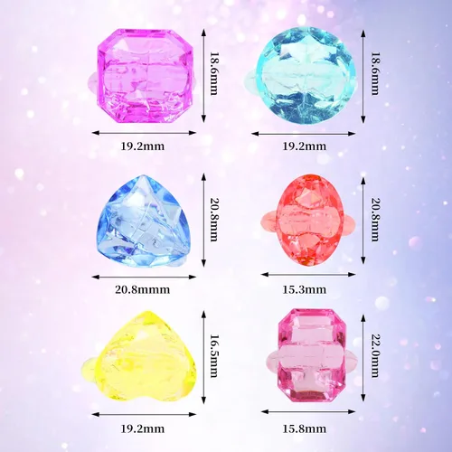 Vista 2 de 100 anillos de gemas para niños, juguetes a granel, anillos de diamantes para fiestas para niños y niñas, accesorios de vestir coloridos