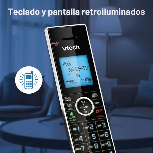 Vista 5 de VTech DS6771-3 DECT 6.0, teléfono inalámbrico desplegable con conexión a Cell, Siri y Google Now Access, plateado/negro, 2 teléfonos inalámbricos