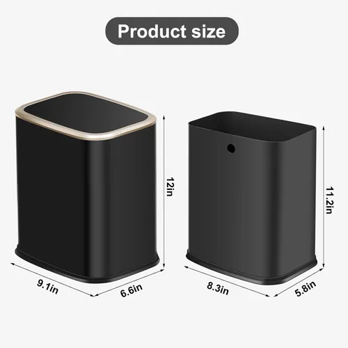 Vista 5 de Cubo de basura pequeño de 2 galones para oficina y baño con tapa oscilante, cubo de basura para sala de estar, dormitorio, cubo interior, cubo