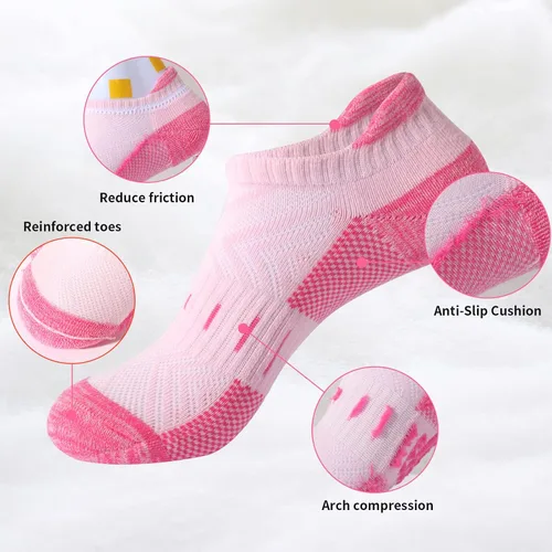 Vista 5 de Calcetines de compresión de tobillo para mujer, atléticos, para correr, de corte bajo, para caminar, acolchados, 5 pares