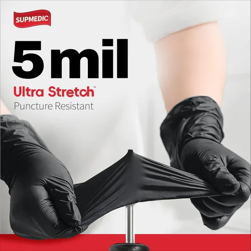 Vista 2 de Supmedic Nitrile+ Disposable Exam Gloves, 5Mil Chemical Resistant Powder-Free Food Safe Clean Medical Glove Black Blue 1000Ct