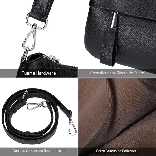 Vista 7 de Over Earth Small Genuine Leather Crossbody Bags for Women Shoulder Purses 01-Negro