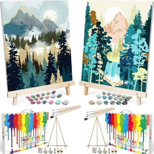 Vista 17 de BAISITE 0304 - Kit de pintura por números para adultos principiantes; paquete de 2 lienzos de 8 pulgadas de ancho x 12 pulgadas de largo; caja