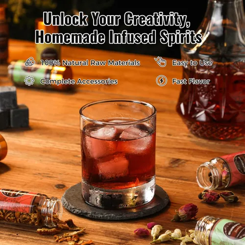 Vista 5 de Kit de Infusión de Alcohol, Juego de 16 Herramientas Naturales DIY para Hacer Whisky con Infusión de Bourbon, Rye, Gin, Vodka, Tequila, Ron
