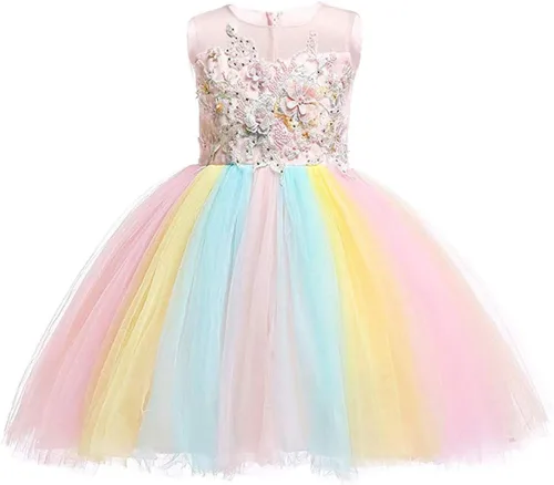 Vista 7 de Vestido de cumpleaños de unicornio para bebé, disfraz de princesa, Halloween, cosplay, Navidad, carnaval, fiesta con diadema