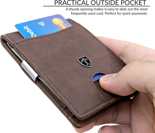 Vista 4 de TRAVANDO - Cartera delgada para hombres con clip de dinero y bloqueador de lector RFID Seattle, mini de plegado doble