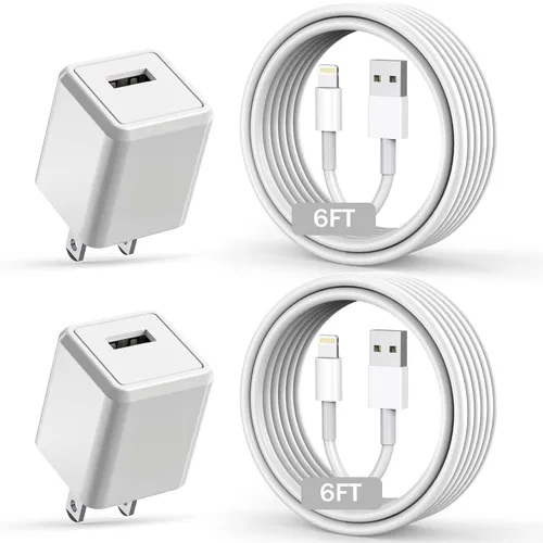 Vista 8 de Cargador para iPhone Apple, [Certificado Apple MFi] Paquete de 2 cables Lightning de carga rápida de 1 metro, cable de carga USB de pared, adaptador