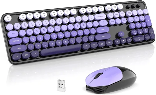 Vista 13 de Combo de teclado y mouse inalámbricos, teclado retro de tamaño completo de 2.4 GHz con teclado numérico y mouse inalámbrico