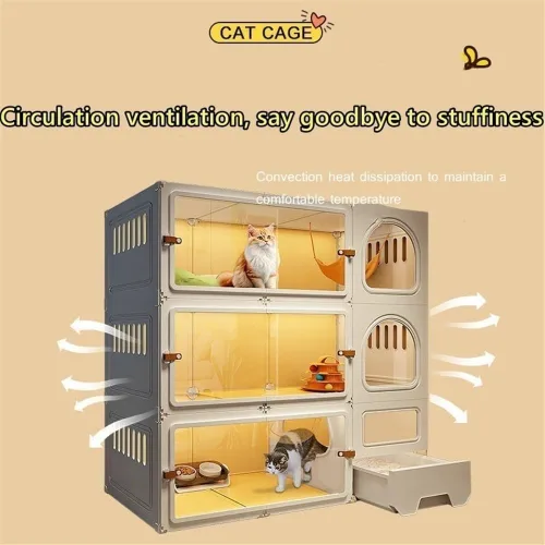 Vista 3 de Jaula grande para gatos para interiores, bonita casa para gatos con caja de arena para gatos, recintos de polietileno para interiores con puerta